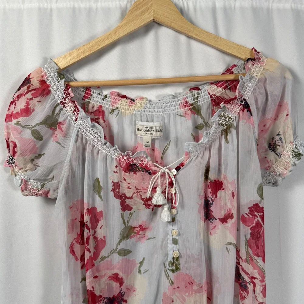 Abercrombie & Fitch‎ Floral Peasant Blouse Smocked Off Shoulder Ruffle Womens M